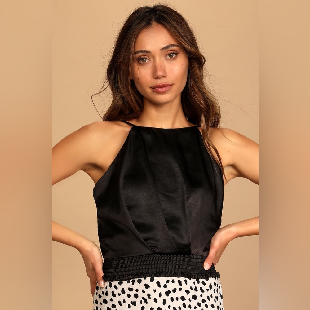 Black Satin Tie-Back Crop Top